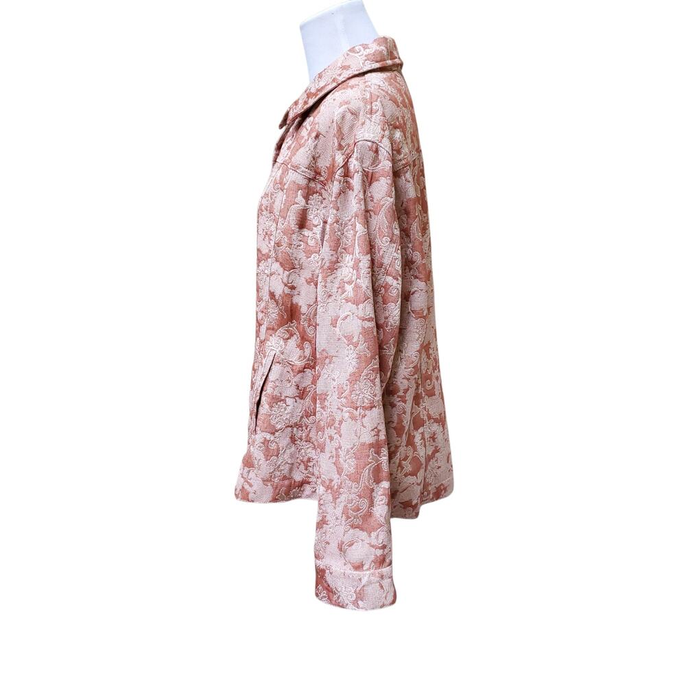 Chico's Sz 2 Red Tan Floral Damask Tapestry Jacket Pockets Collar Chicos Sz L 12 - Picture 9 of 14
